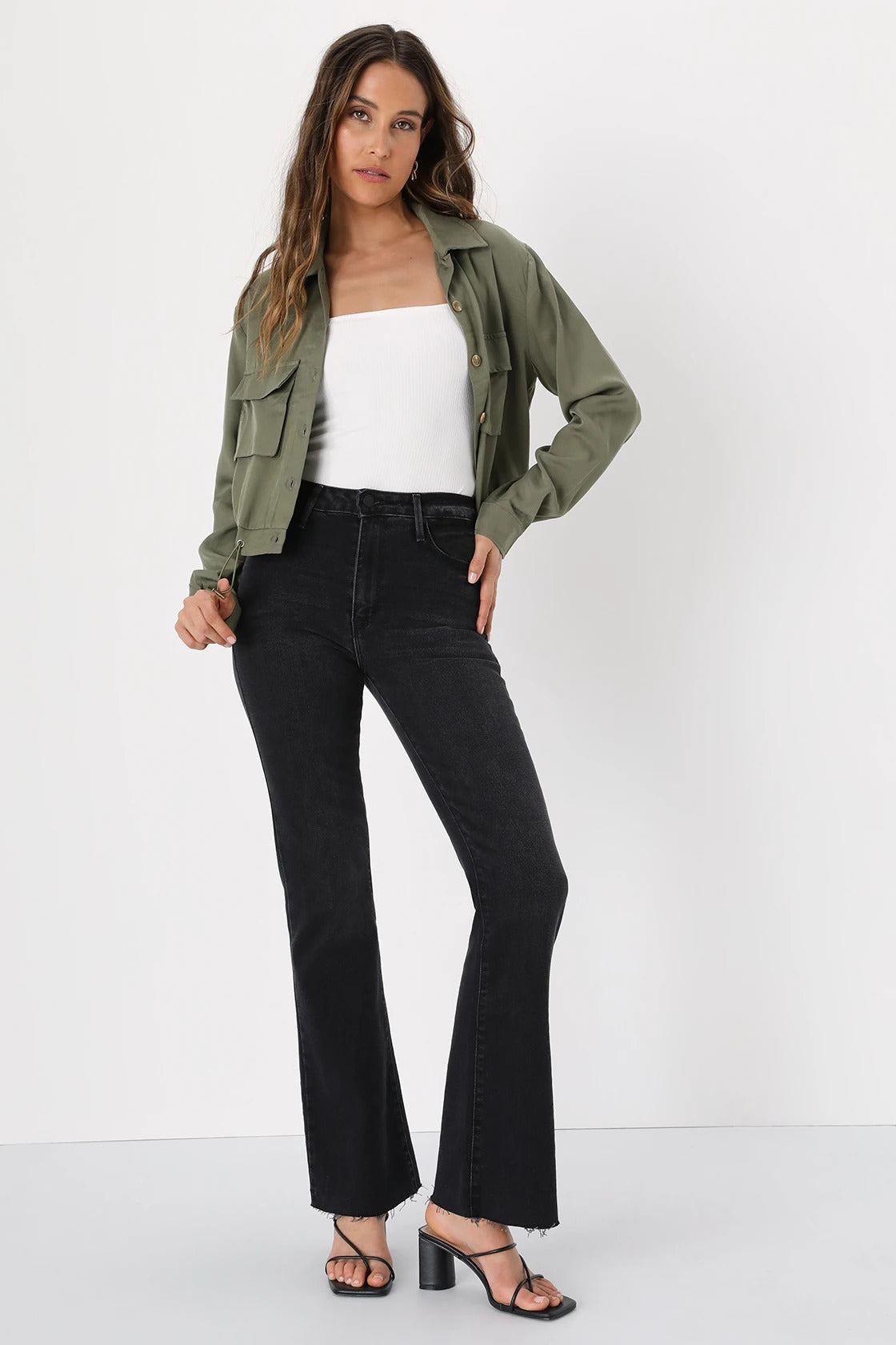 Lulus Women's Eldora Olive Green Cropped Utility Jacket