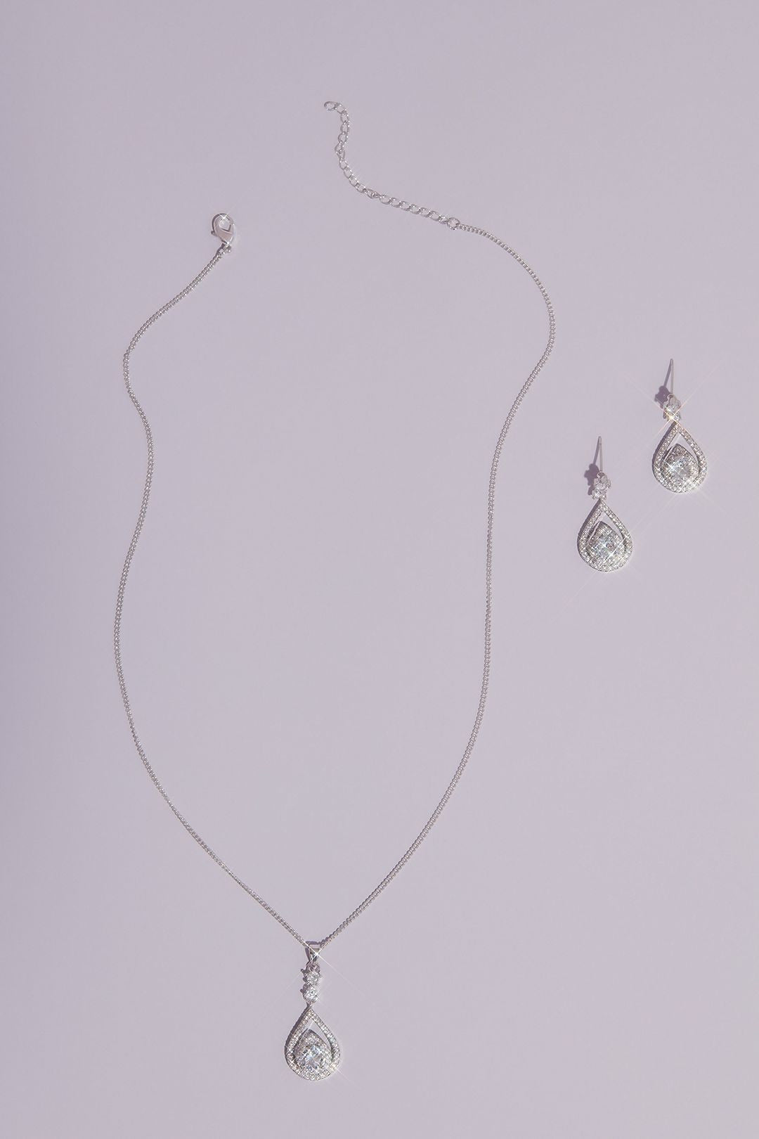 David's Bridal Women's Pave Crystal Teardrop Earrings and Necklace Set