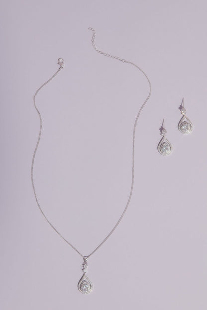 David's Bridal Women's Pave Crystal Teardrop Earrings and Necklace Set