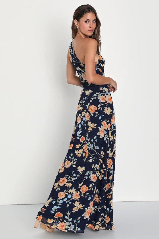 Lulus Women's Elegant Admiration Floral One-Shoulder Maxi Dress