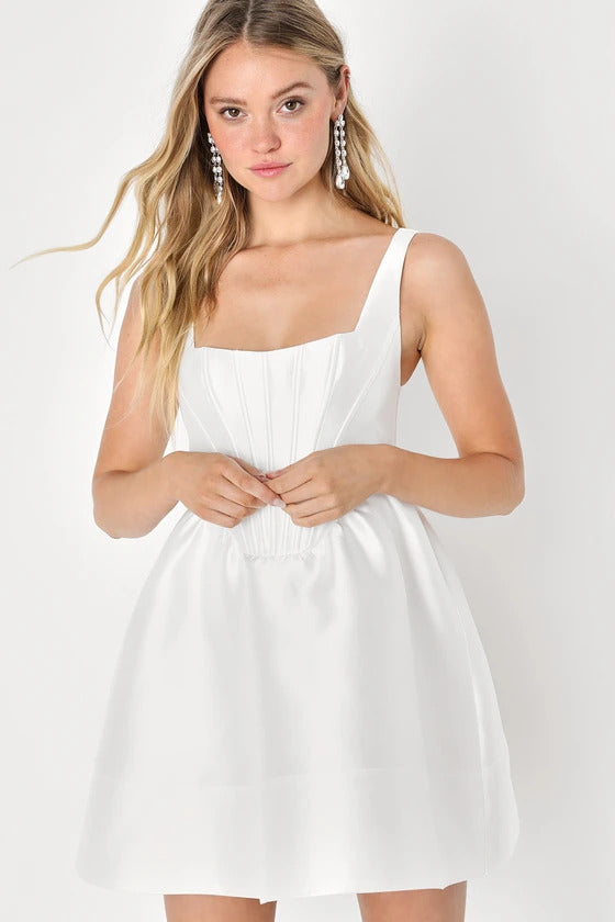 Lulus Women's Bubbly Love White Taffeta Corset Mini Dress