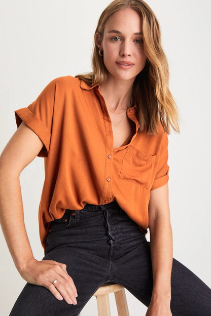 Lulus Women's Blythe Short Sleeve Button-Up Top