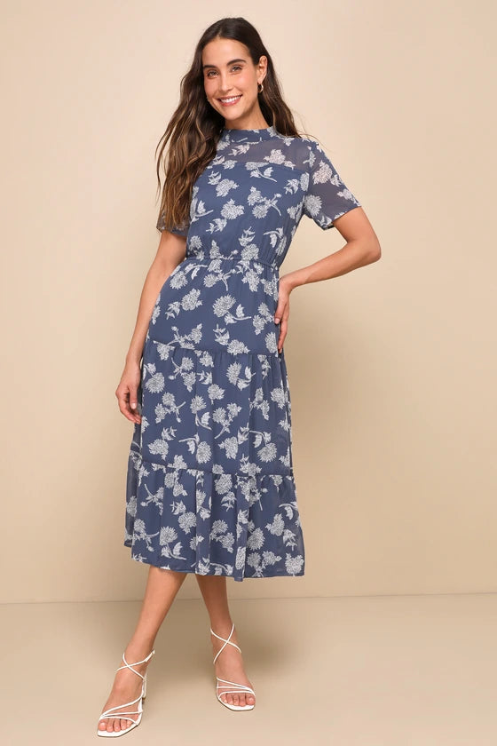 Lulus Women's Floral Dressed Up Print Midi Dress