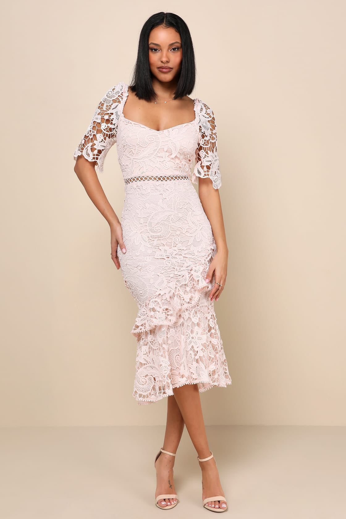 Lulus Women's Briarwood Lace Ruffled Midi Dress