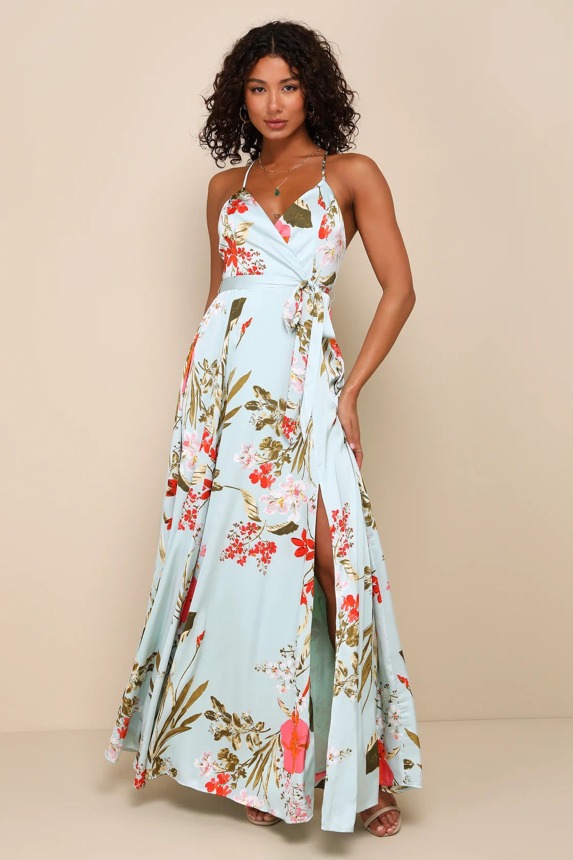 Lulus Women's Still the One Floral Print Satin Maxi Dress