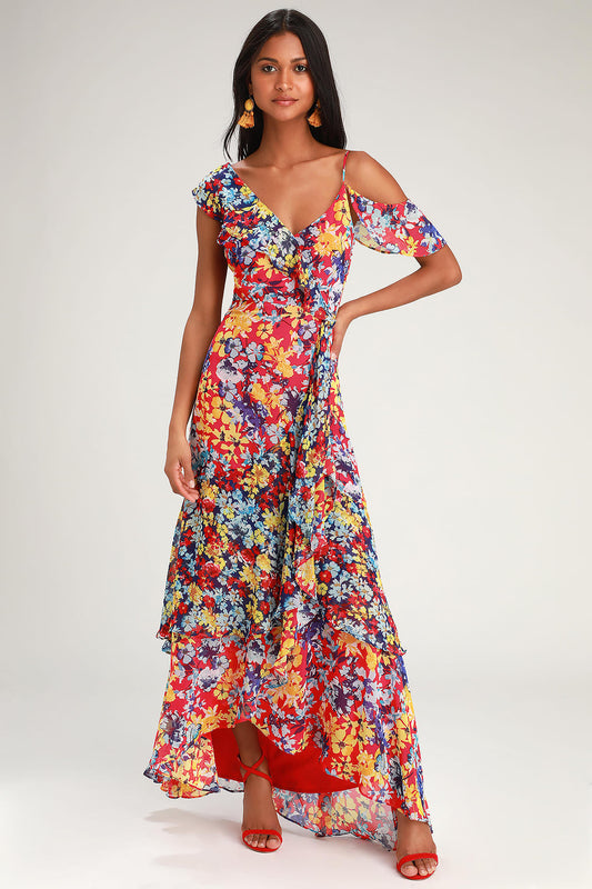 Lulus Women's Radiant Floral Print Chiffon Maxi Dress