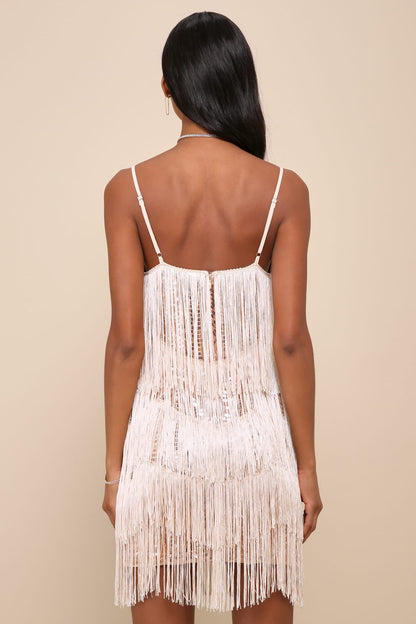 Lulus Women's Get in the Groove Sequin Fringe Bodycon Dress