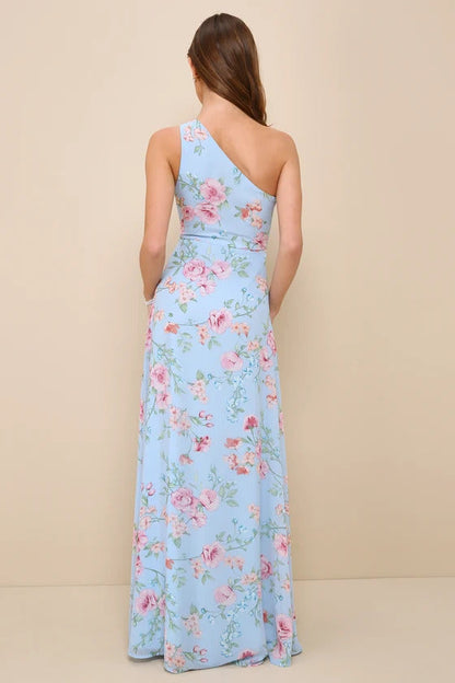 Lulus Women's Elegant Admiration Floral One-Shoulder Maxi Dress