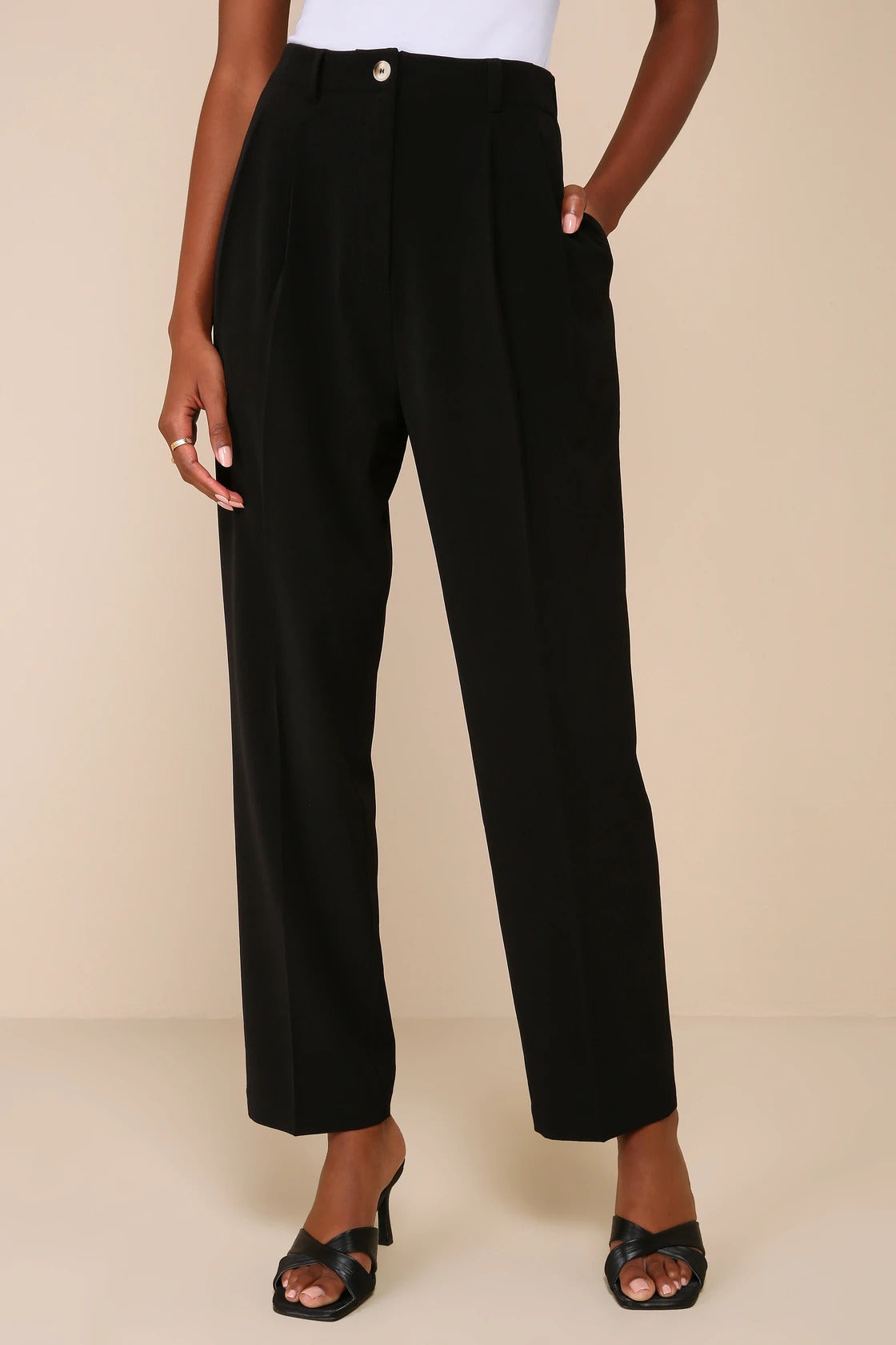 Lulus Women's Sophisticated Company Black Straight Trouser Pants