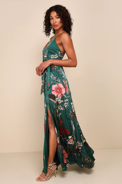 Lulus Women's Still the One Floral Print Satin Maxi Dress