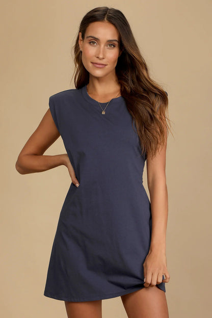 Lulus Women's Feelin' Confident Navy Blue Cutout Mini Shirt Dress