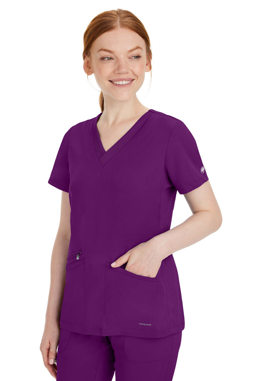 Healing Hands HH Works Women's Mariah V-Neck Top #2530  Eggplant