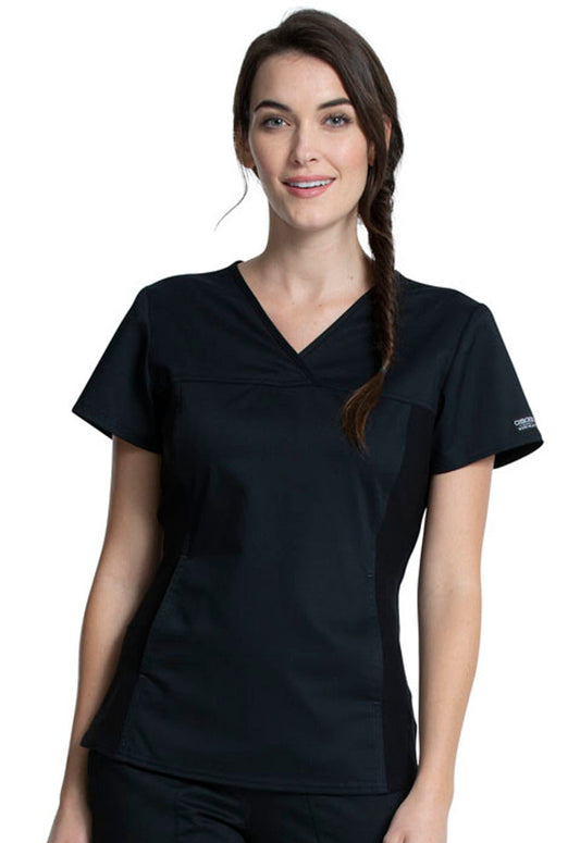 Cherokee Workwear Revolution Women's V-Neck Knit Panel Top #WW2875-1