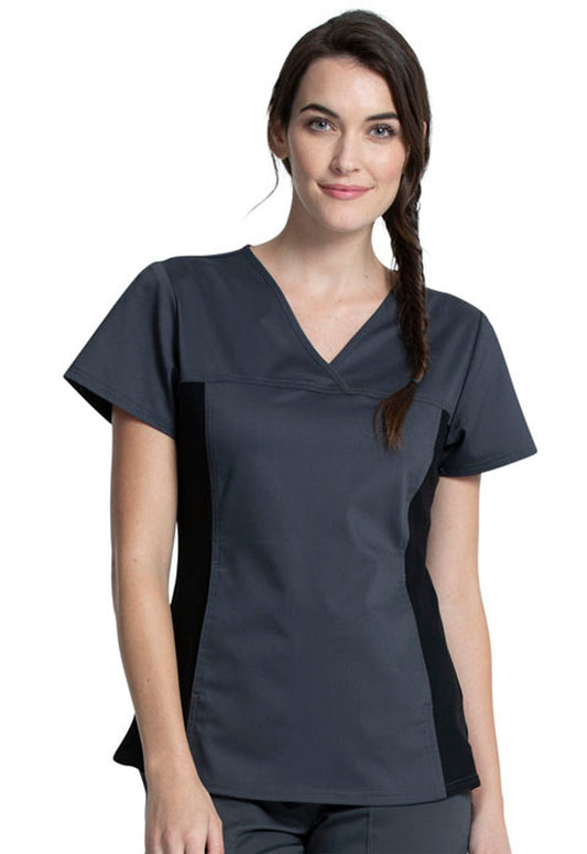 Cherokee Workwear Revolution Women's V-Neck Knit Panel Top #WW2875-2