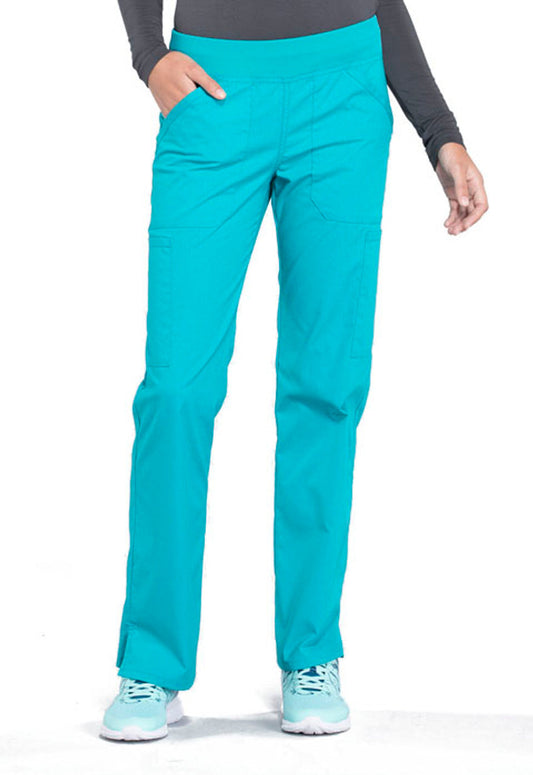 Cherokee Workwear Professionals Women's Mid Rise Pull-On Cargo Pant - Teal Blue