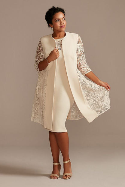 David's Bridal Women's Plus Short Dress and Jacket with Lace Detail