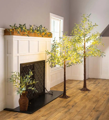 VivaTerra Indoor/Outdoor Battery-Operated Lighted Olive Branches, Set Of 2