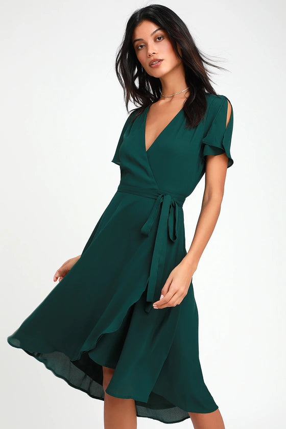 Lulus Women's Rise to the Occasion Midi Wrap Dress