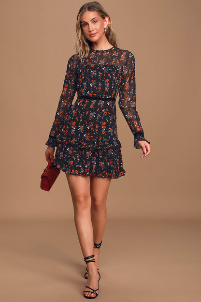 Lulus Women's Floral to See Long Sleeve Mini Dress