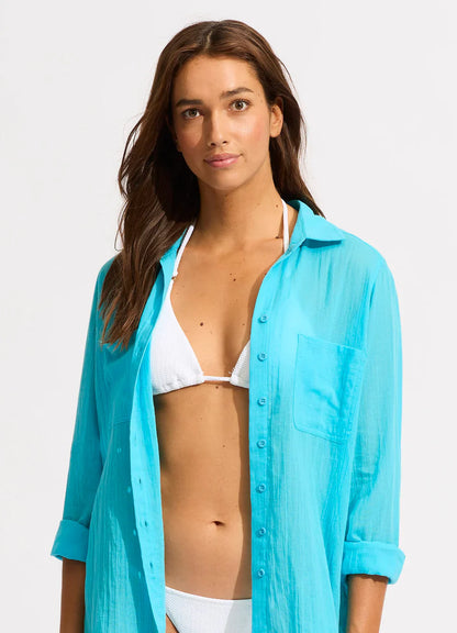 Seafolly Women's Breeze Beach Shirt - Atoll Blue