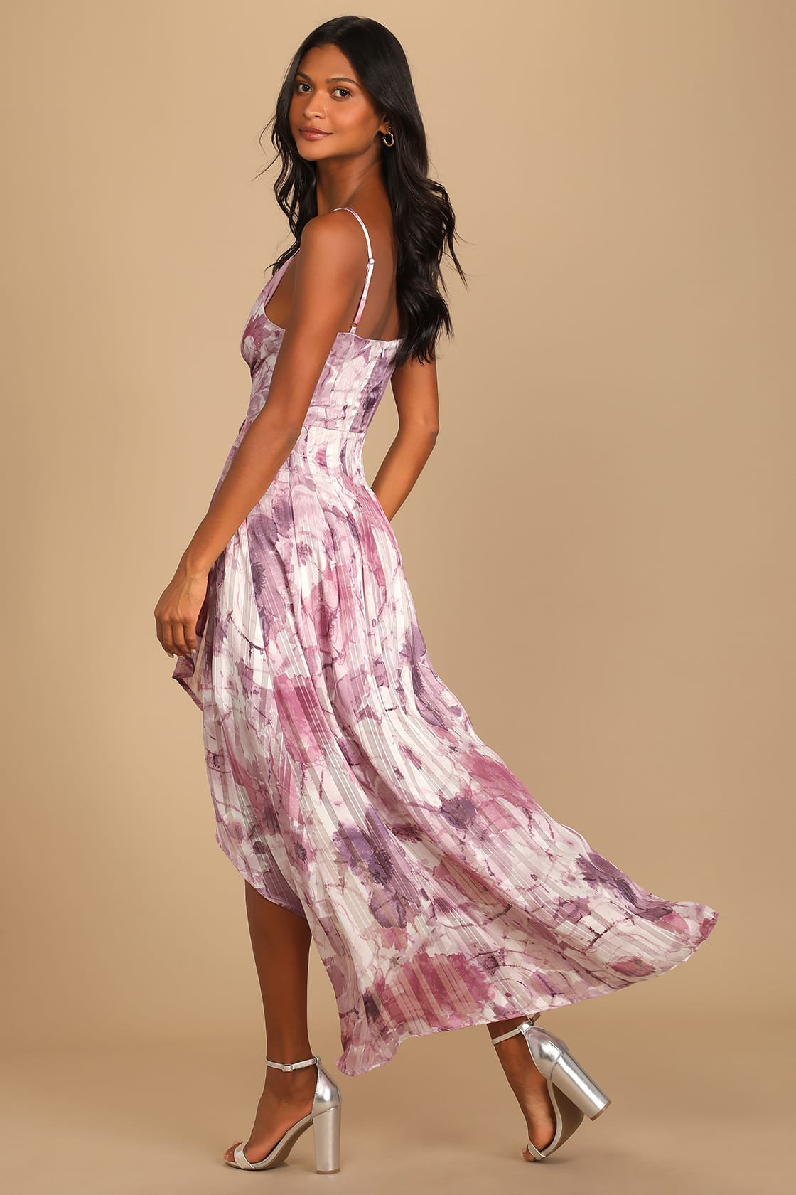 Lulus Women's An Enchanting Dream Purple Multi Print High-Low Maxi Dress