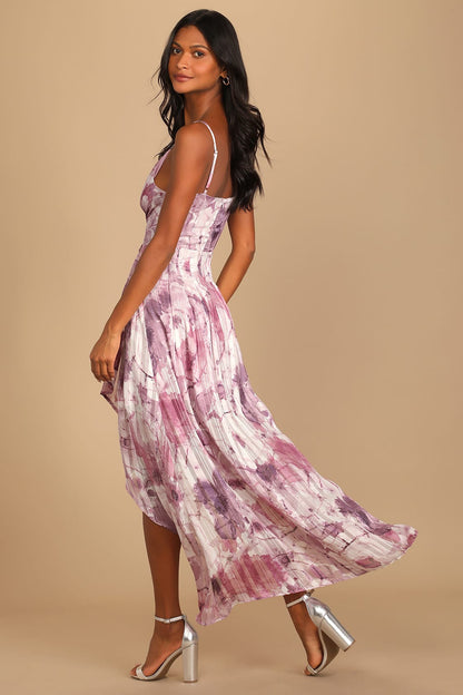 Lulus Women's An Enchanting Dream Purple Multi Print High-Low Maxi Dress