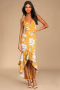 Lulus Women's Darling Daylily Floral Print High-Low Maxi Dress