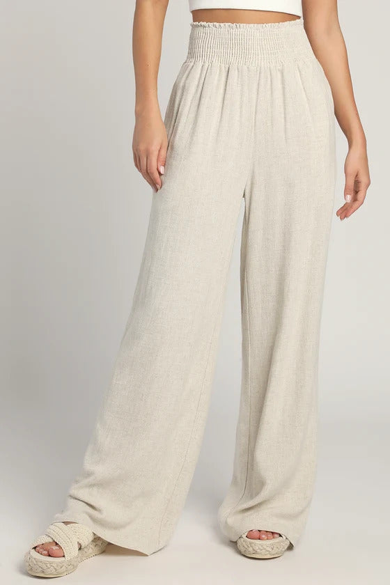 Lulus Women's Hit the Breeze Smocked Wide-Leg Pants