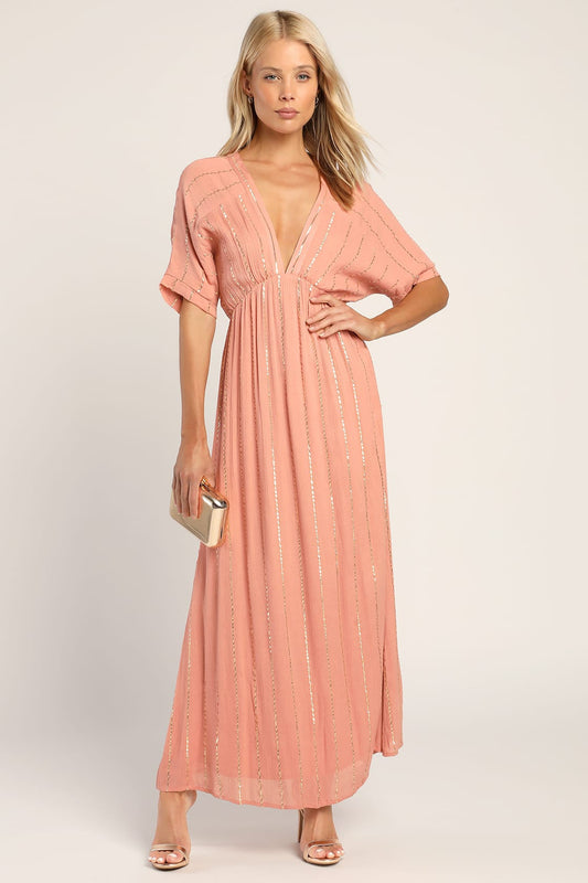 Lulus Women's Goddess Vibes Striped Dolman Sleeve Maxi Dress