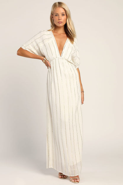 Lulus Women's Goddess Vibes Striped Dolman Sleeve Maxi Dress