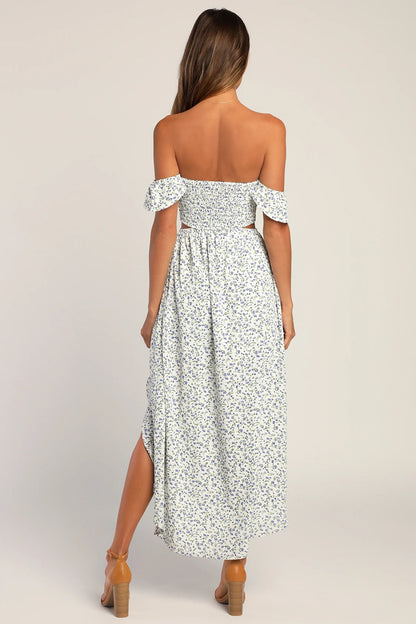 Lulus Women's Easy On The Eyes White Floral Print Off-the-Shoulder Maxi Dress