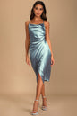 Lulus Women's Hollywood Woman Dusty Blue Satin Midi Dress