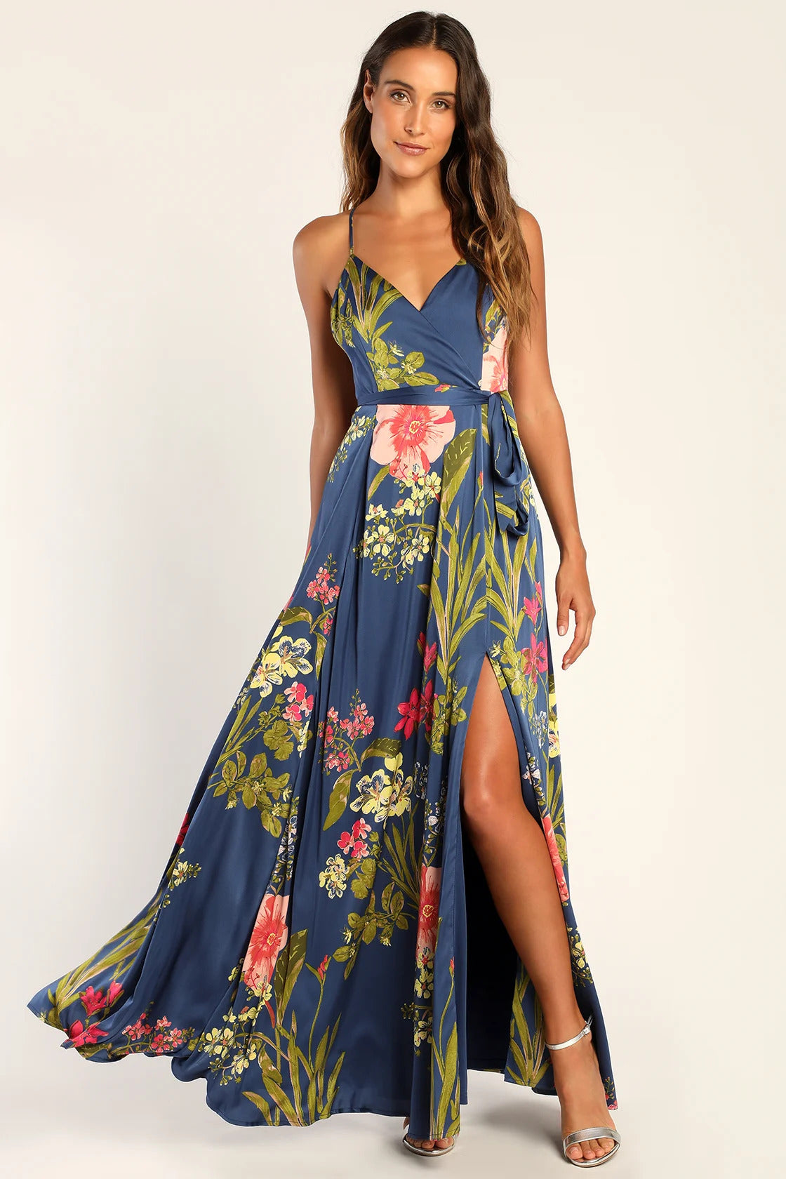 Lulus Women's Still the One Floral Print Satin Maxi Dress