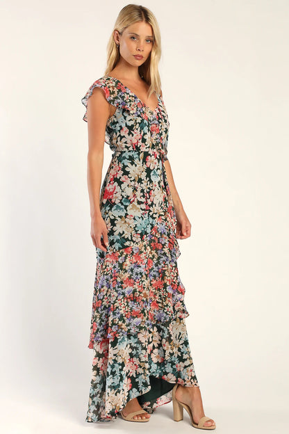 Lulus Women's Radiant Floral Print Chiffon Maxi Dress