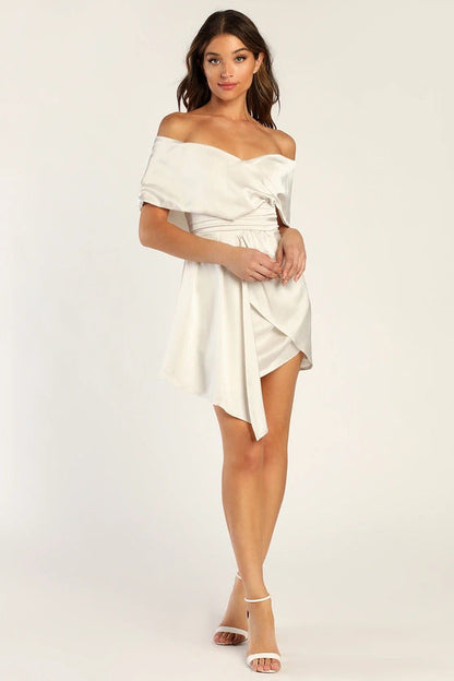 Lulus Women's Always Celebrating Satin Off-the-Shoulder Mini Dress