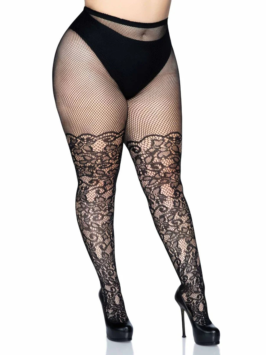 Leg Avenue Women's Plus Size Floral Vine Net Tights