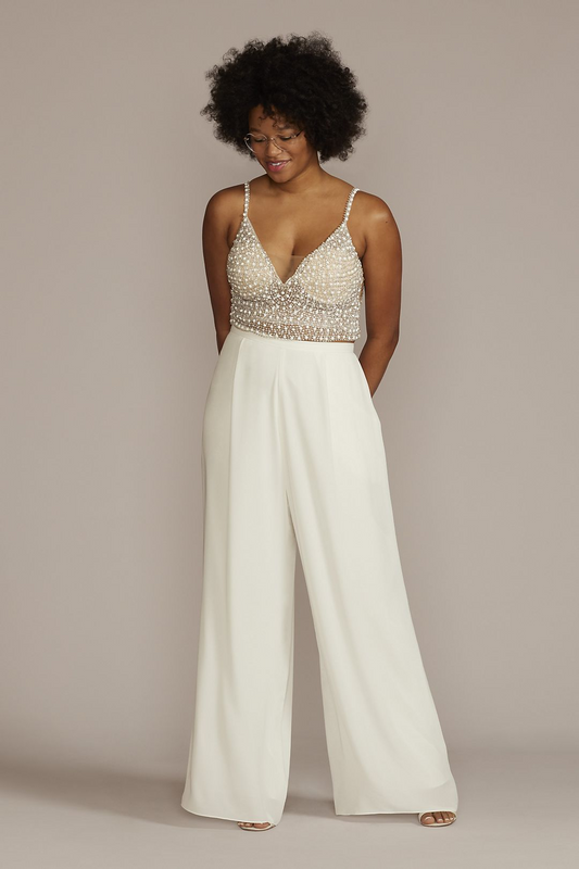 David's Bridal Women's Crepe Wide Leg Wedding Separates Pant - Plus