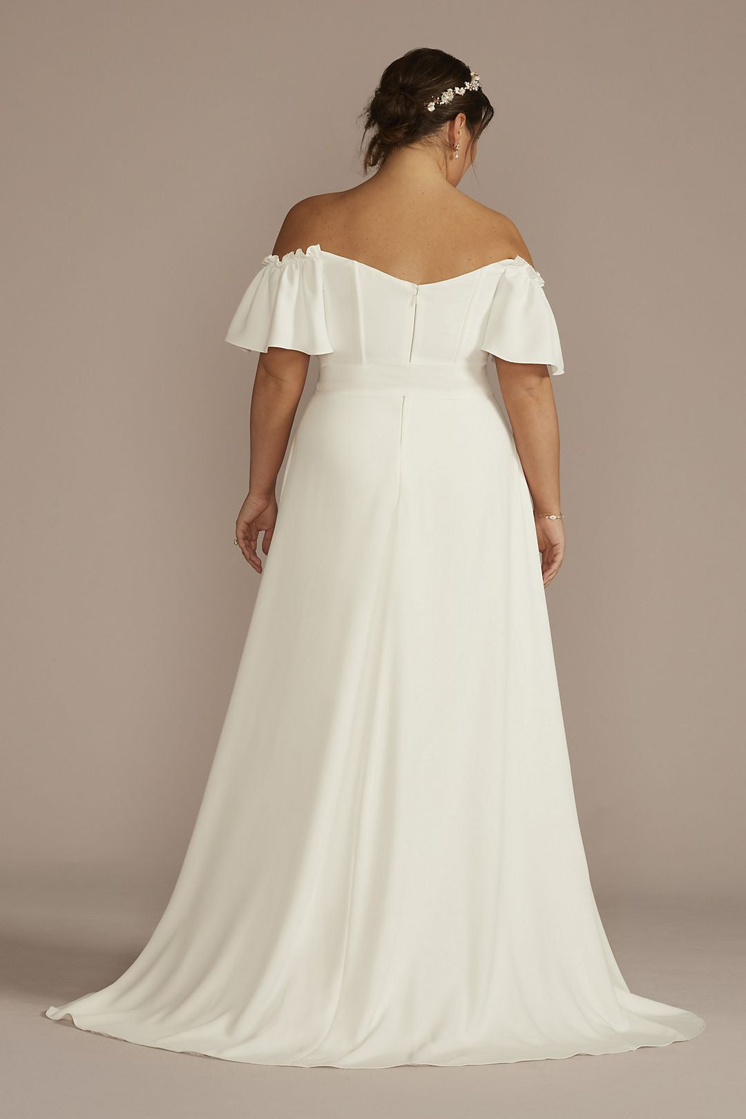 David's Bridal Women's Recycled Crepe Off-the-Shoulder Wedding Dress - Plus