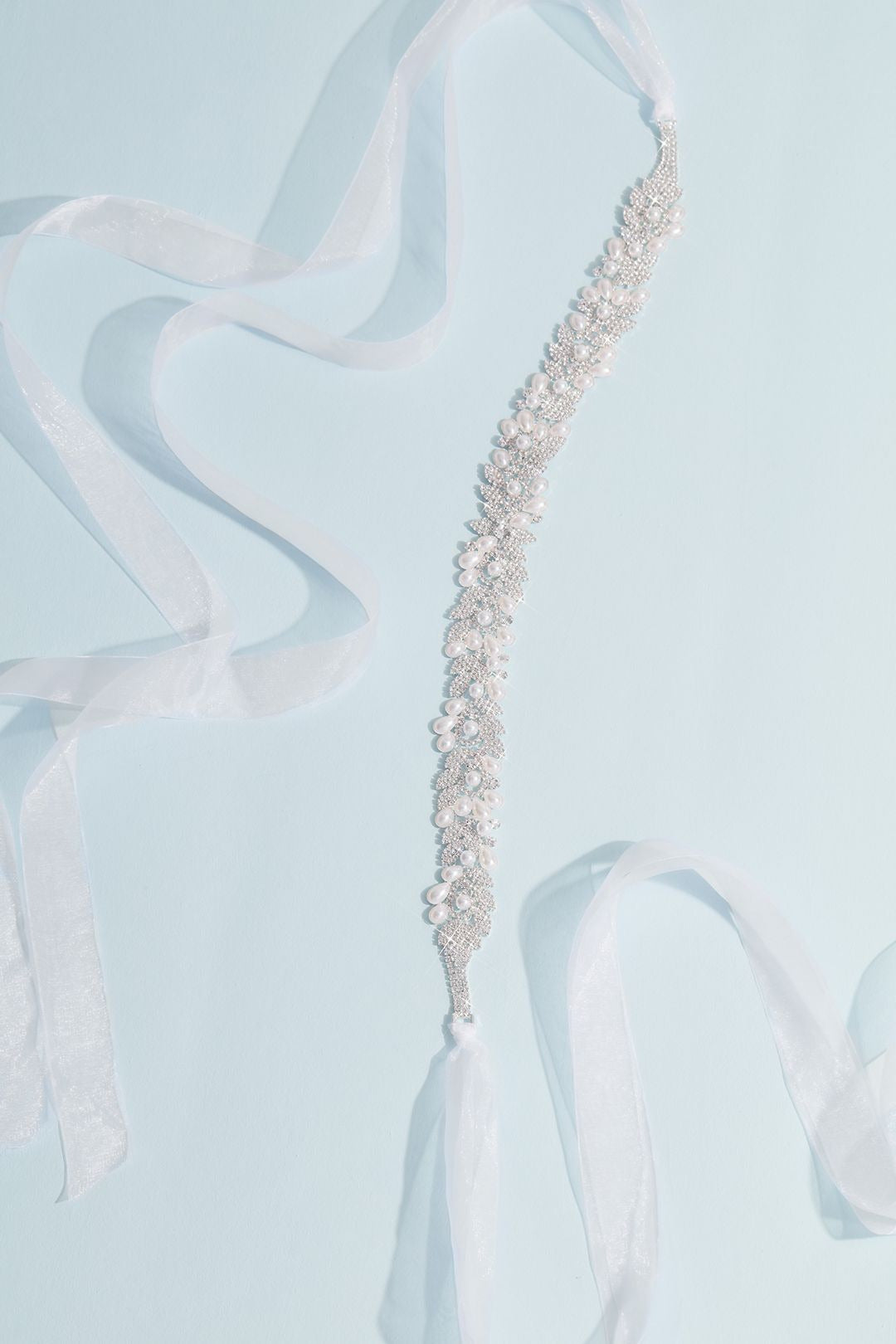 David's Bridal Women's Crystal and Freshwater Pearl Filigree Leaf Sash