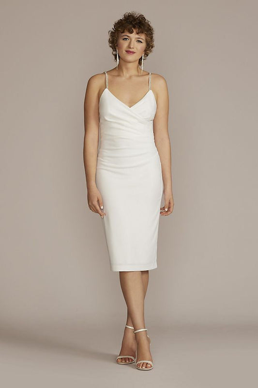 David's Bridal Women's V-Neck Crepe Midi Dress