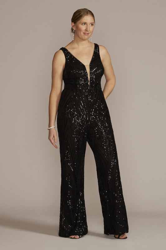 David's Bridal Women's Wide Leg Allover Sequin Jumpsuit