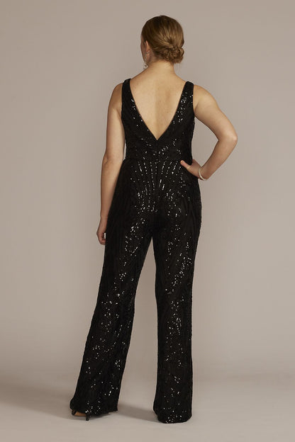 David's Bridal Women's Wide Leg Allover Sequin Jumpsuit