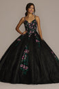 David's Bridal Women's Multicolor Floral Quince Ball Gown with Capelet