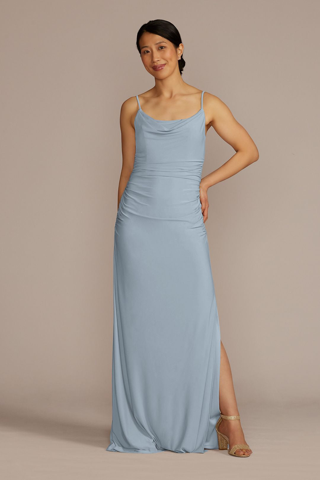 David's Bridal Women's Ruched Jersey Spaghetti Strap Bridesmaid Dress 4