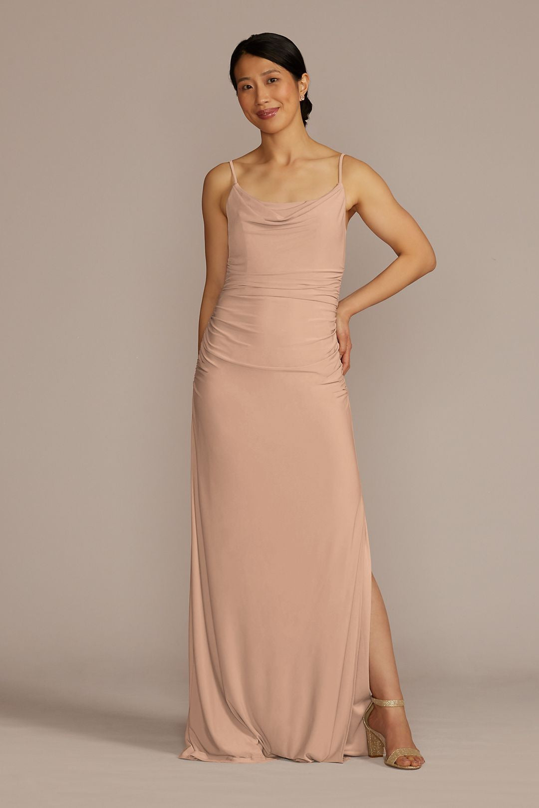 David's Bridal Women's Ruched Jersey Spaghetti Strap Bridesmaid Dress 6