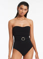 Seafolly Women's Isla Rib Fold Down Bandeau One Piece - Black