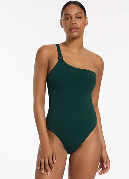 Seafolly Women's Isla Rib One Shoulder One Piece - Forest