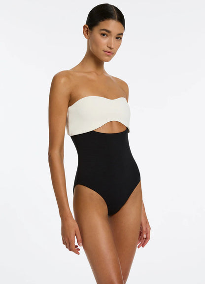 Seafolly Women's Versa Rib Cut Out Bandeau One Piece - Black/Cream