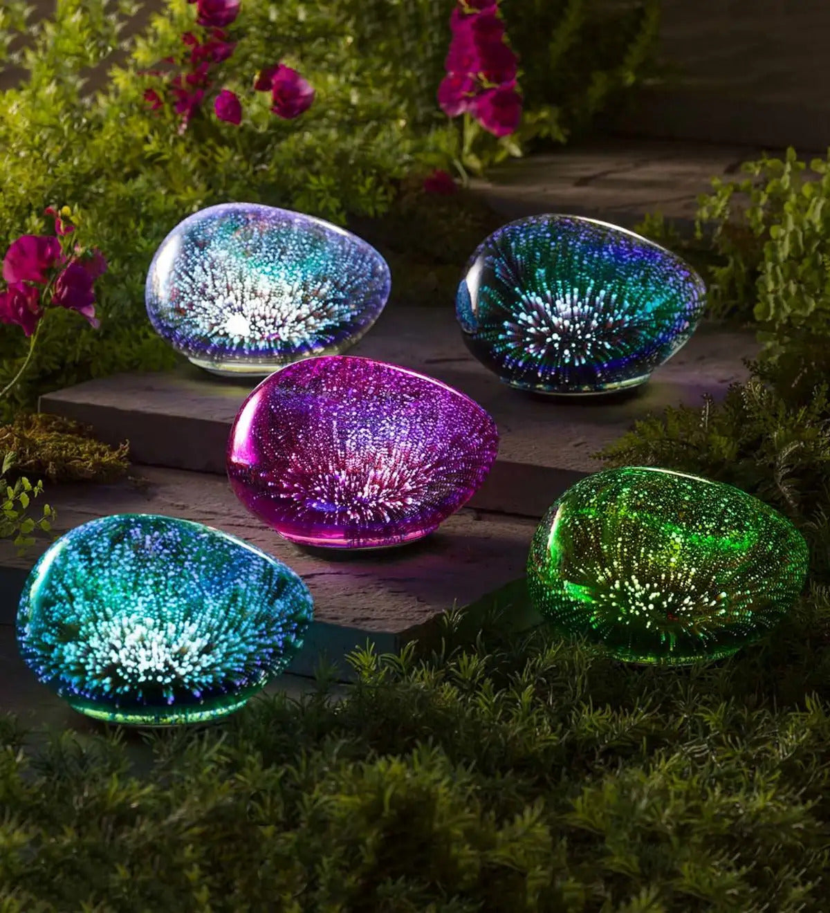 VivaTerra Lighted Art Glass Decorative Glowing Garden Rocks - Pink