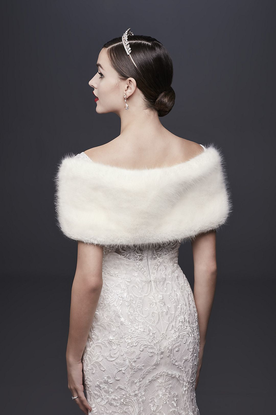 David's Bridal Women's Faux-Fur Wrap with Satin Ribbon Tie